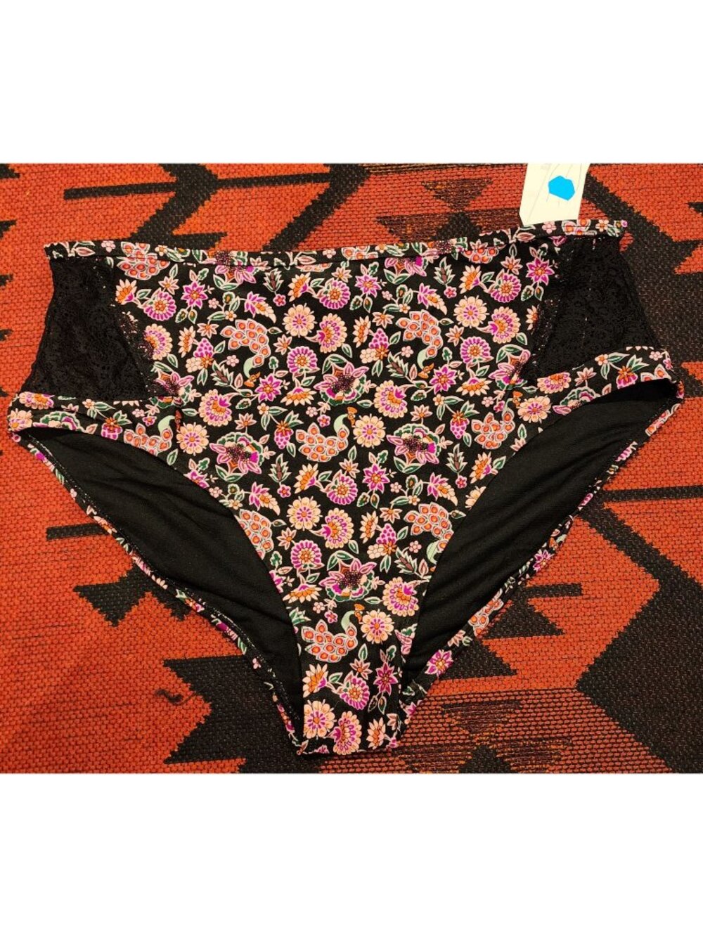 NEW Time And Tru Floral High-Waisted Briefs L/XL With Lace Panels